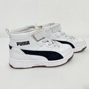 Puma Kids Rebound LayUp Mid White Black Hook Loop Sneakers Size 11C Playground